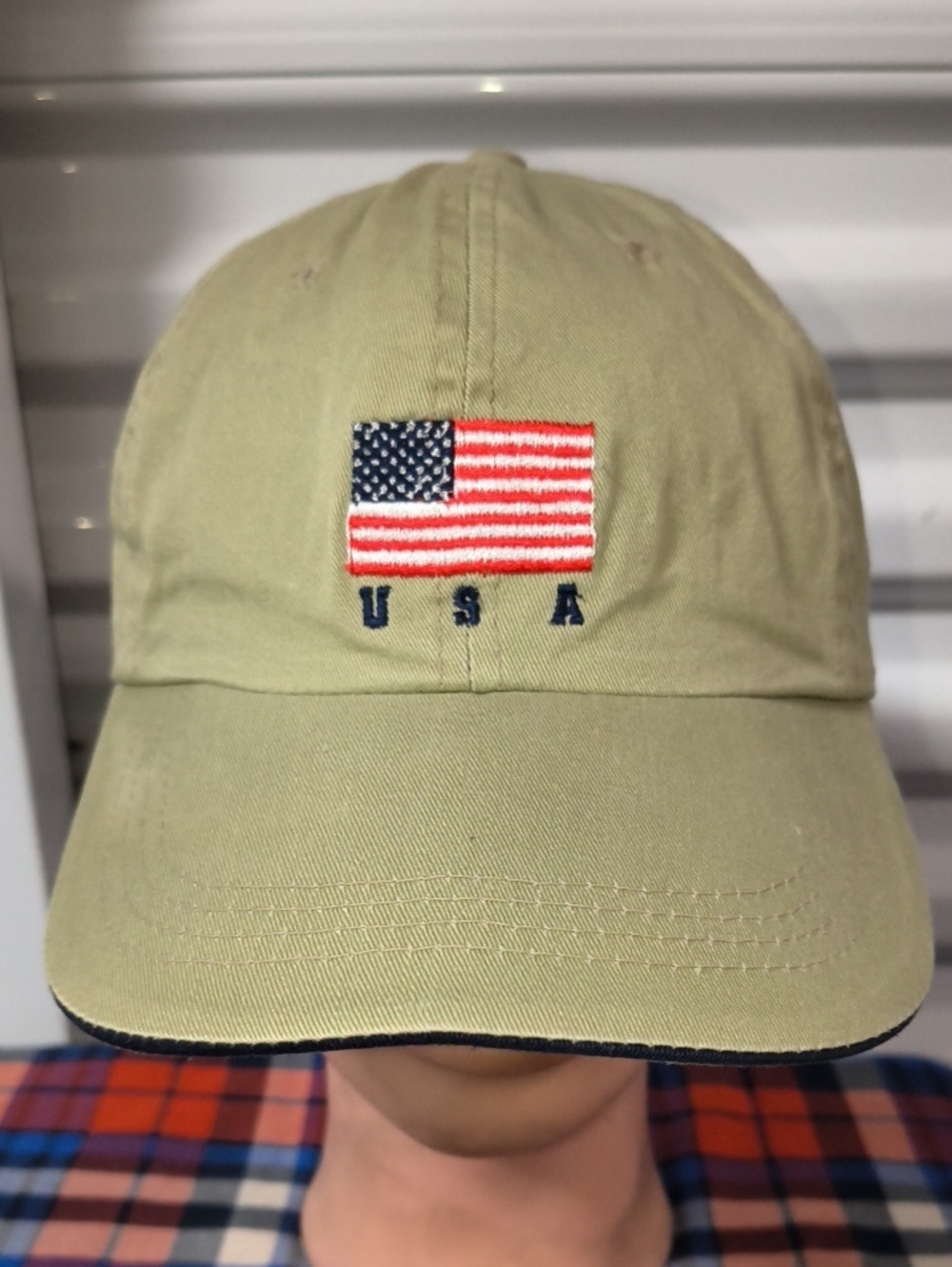 Vtg 2000 USA Embroidered Flag Letterings Adjustable Strapback Hat Cap OSFM